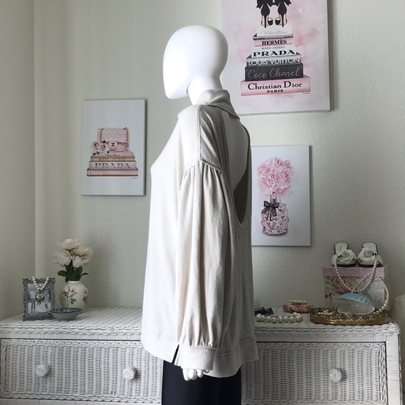 EUC Small Large Free People mock neck with open back balloon sleeves cream color - Picture 2 of 8
